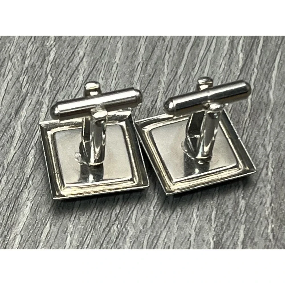 Mens Silver Tone Square Cufflinks Black Onyx Style Cabochon Dress‎ Shirt Pair